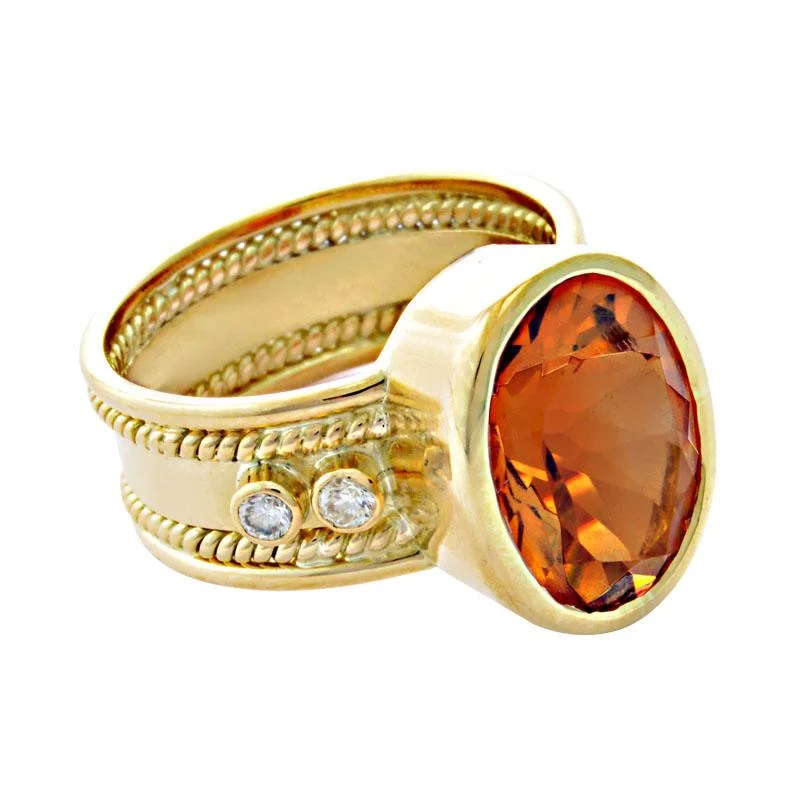 Floral engraved rings-Ring-Citrine and Diamond  (1913J)