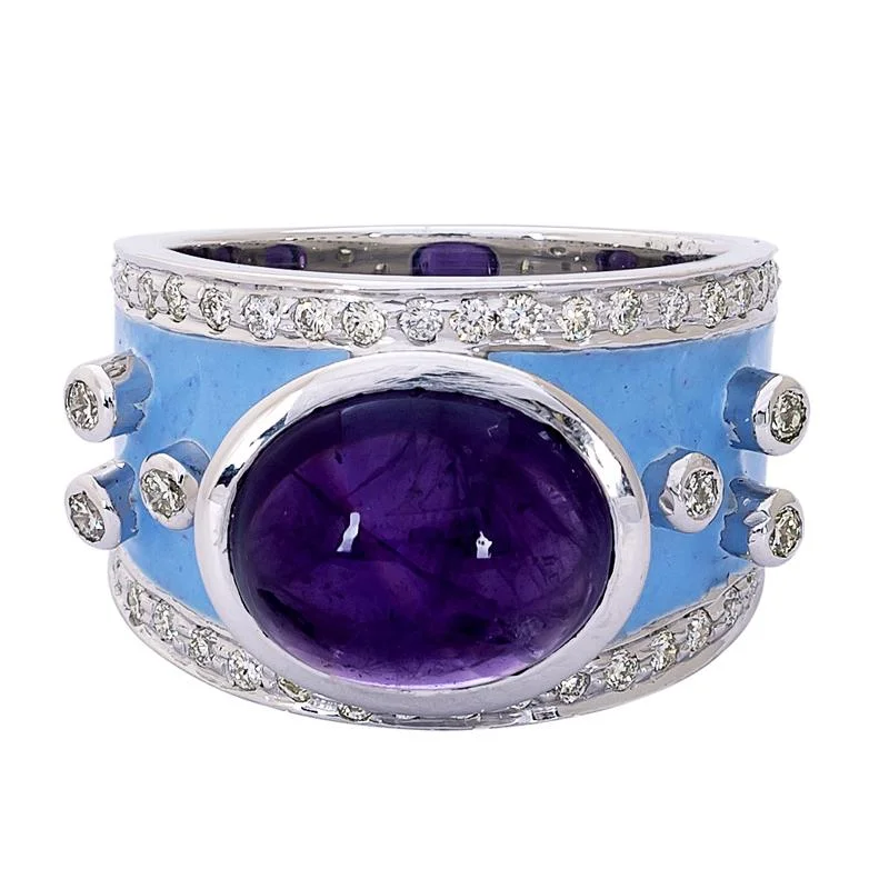 Chunky stone rings-Ring- Amethyst and Diamond (Enamel)  (272CS)