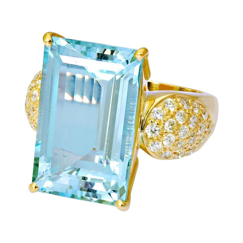 Gold band rings-Ring-Aquamarine and Diamond  (2140I)