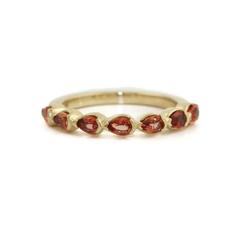 Colorful enamel rings-14K Gold Pear-Cut Padparadscha Sapphire Band