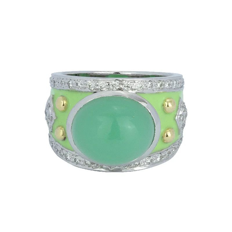 Magnetic clasp rings-Ring - Chrysoprase And Diamond (enamel)