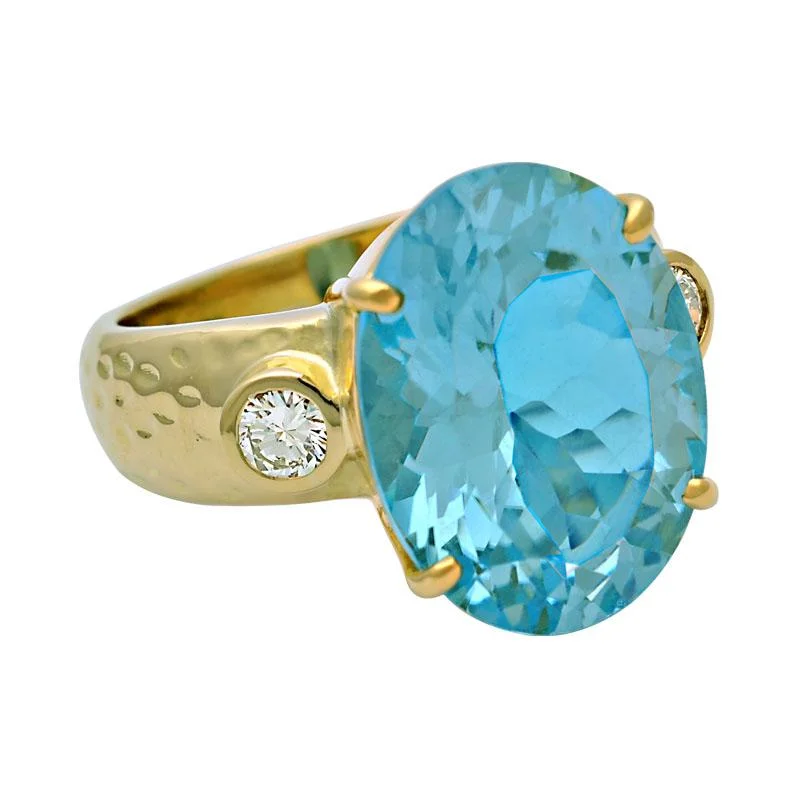 Heart-shaped rings-Ring-Blue Topaz and Diamond  (2115E)