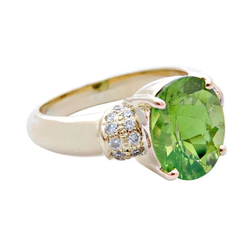 Rustic wooden rings-Ring-Peridot and Diamond  (1766N)