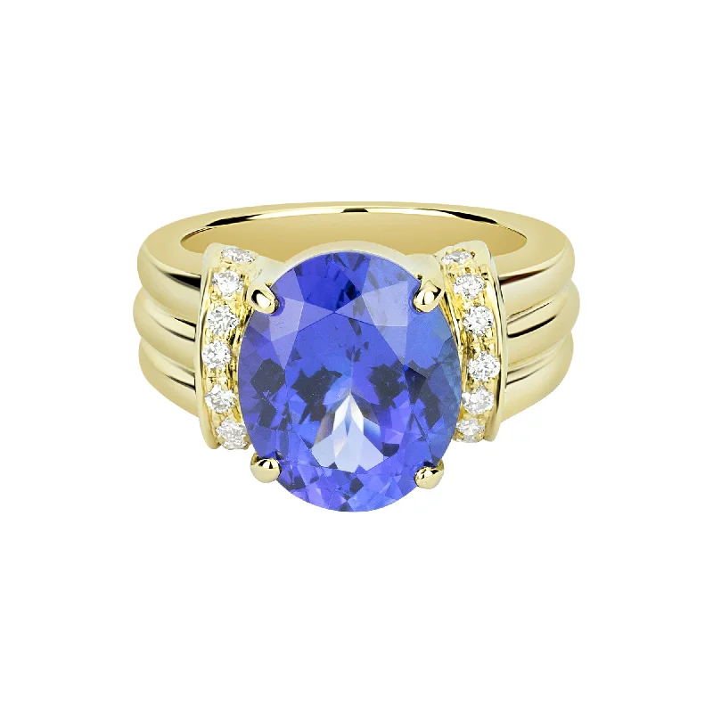 Turquoise inlay rings-Ring - Tanzanite And Diamond