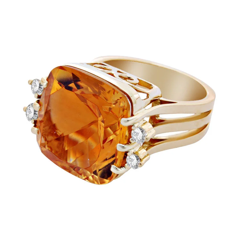 Retro style rings-Ring- Citrine And Diamond