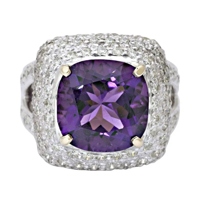 Filigree accent rings-Ring-Amethyst and Diamond  (6IM)