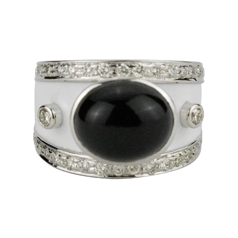 Wire-wrapped rings-Ring Black Onyx And Diamond (enamel)