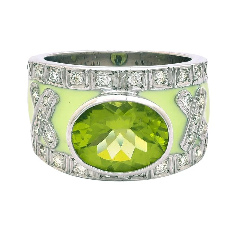 Colorful enamel rings-Ring- Peridot and Diamond (Enamel)  (244QS)