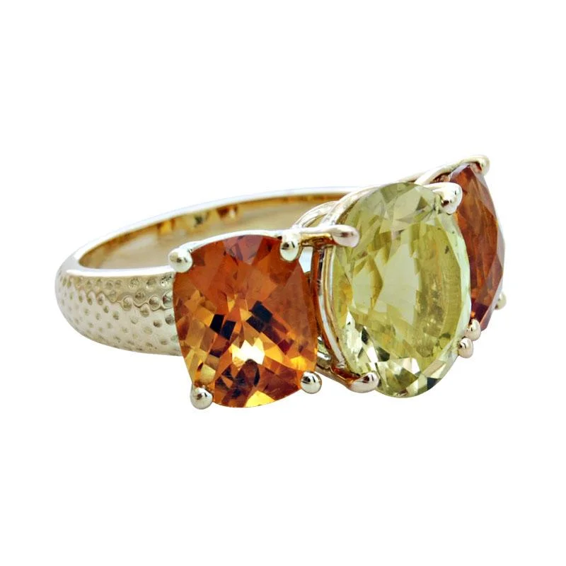 Colorful enamel rings-Ring-Citrine and Lemon Quartz  (1735L)