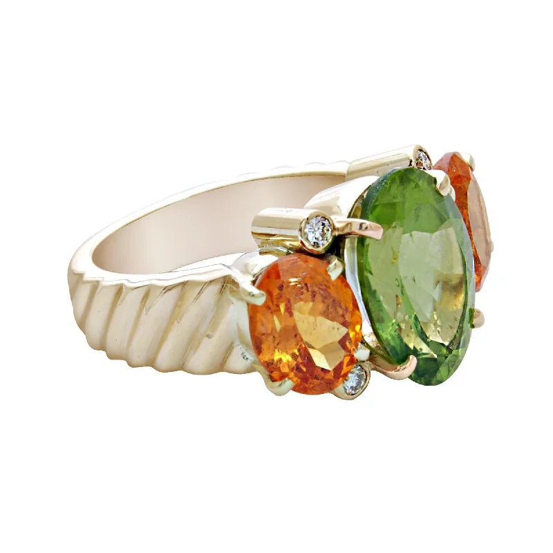 Luxe velvet rings-Ring-Peridot, Orange Garnet and Diamond  (1698L)