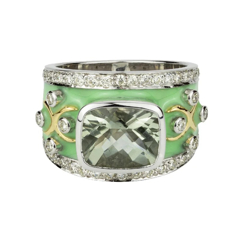 Birthstone stack rings-Ring - Green Quartz And Diamond (enamel)