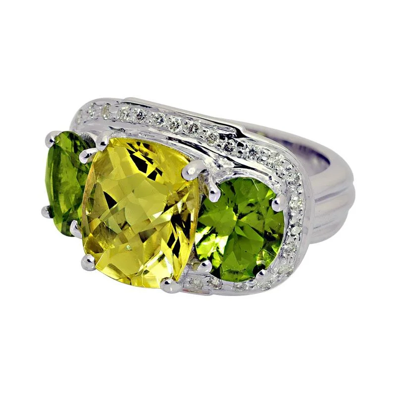 Tribal motif rings-Ring-Lemon Quartz, Peridot and Diamond  (206GS)