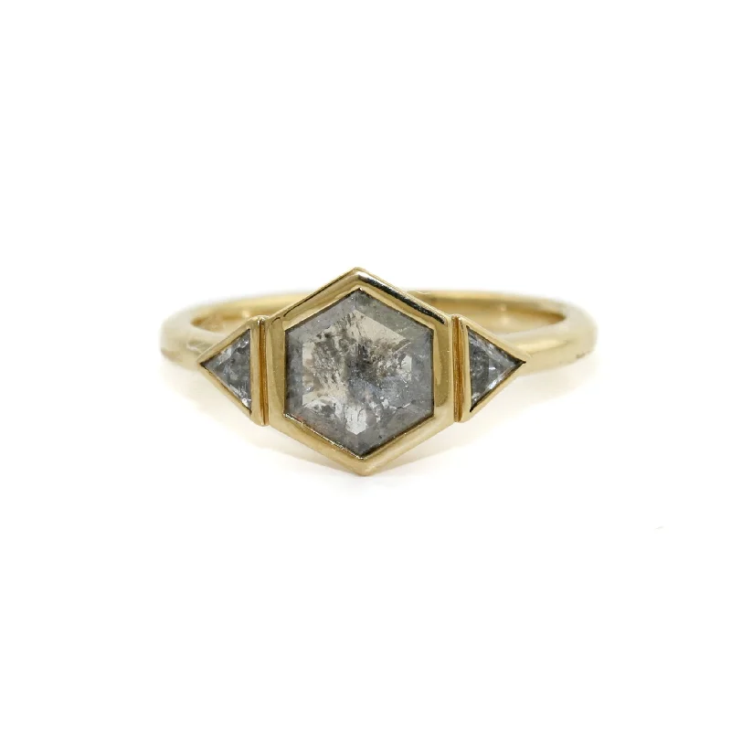 Sculpted clay rings-Geometric 14K Gold x Hex Salt & Pepper Diamond Ring