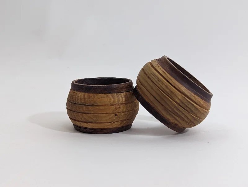 Vintage engagement rings-1960s Wooden Barrel Napkin Holder Rings Set of 2