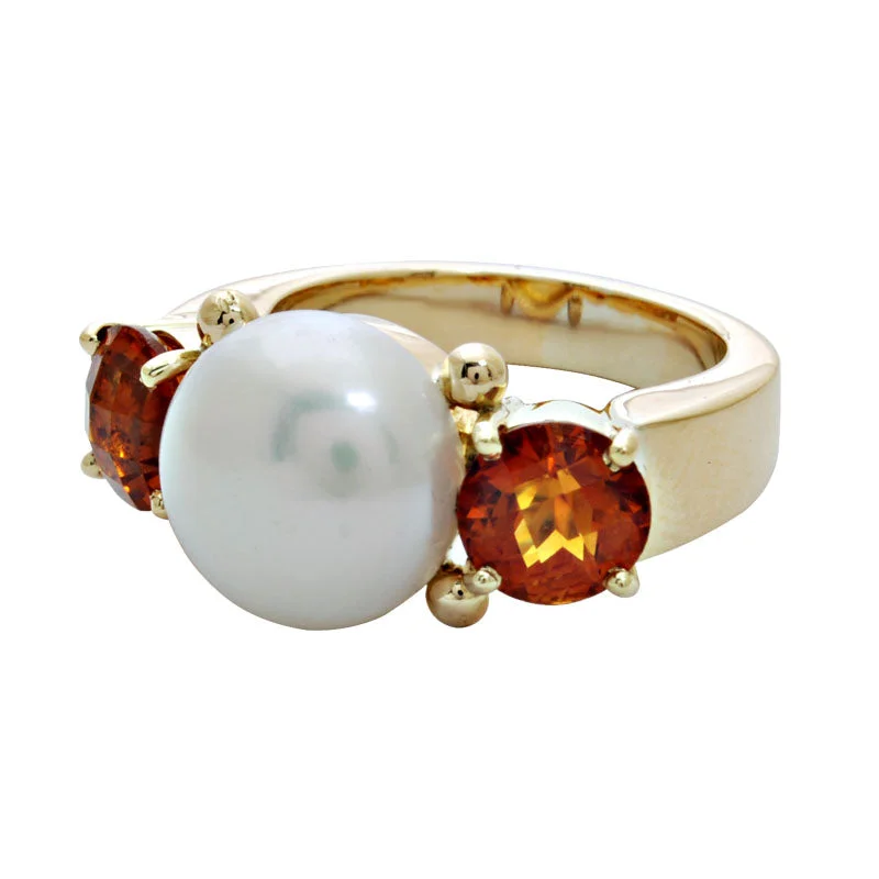 Adjustable open rings-Ring-Pearl and Citrine