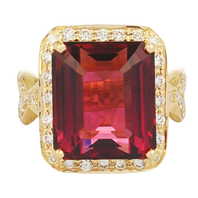 Textured band rings-Ring - Pink Tourmaline and Diamond (2221A)