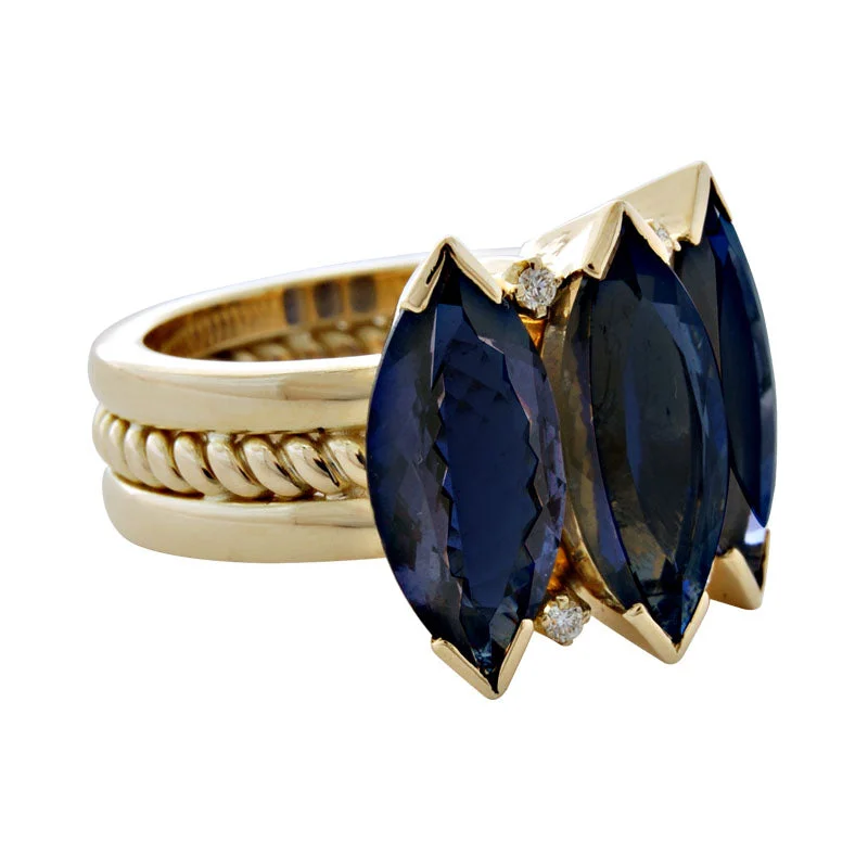 Knot design rings-Ring- Iolite And Diamond (1831B)