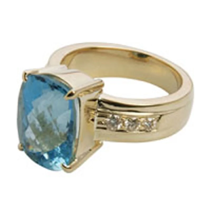 Hexagon shape rings-Ring- Blue Topaz And Diamond (1397Q)