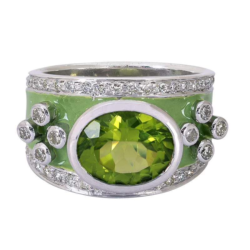 Magnetic clasp rings-Ring- Peridot and Diamond (Enamel)  (265CS)