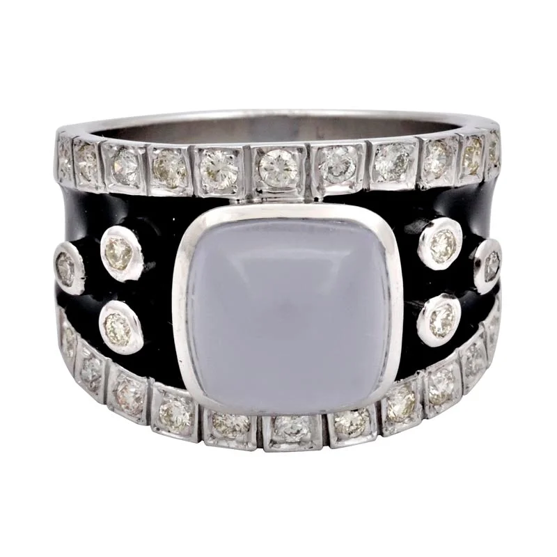 Retro style rings-Repair - Ring - Chalcedony and Diamond (Enamel) (147GS)