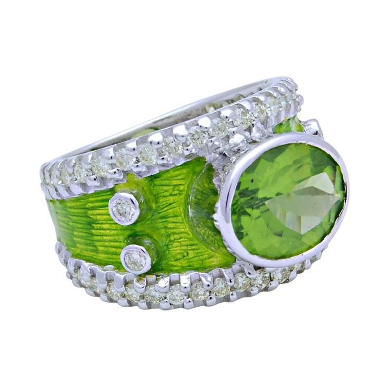 Victorian style rings-Ring-Peridot and Diamond (Enamel)  (114JS)