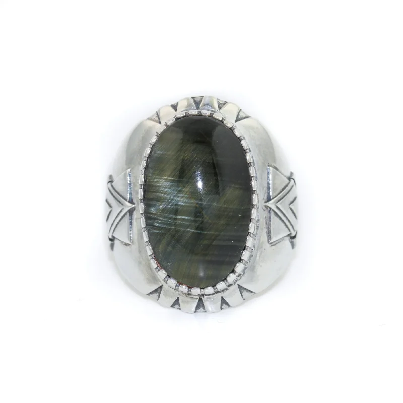 Chunky stone rings-Geometric "Alpha" Ring x Blue Tiger's Eye by Kingdom