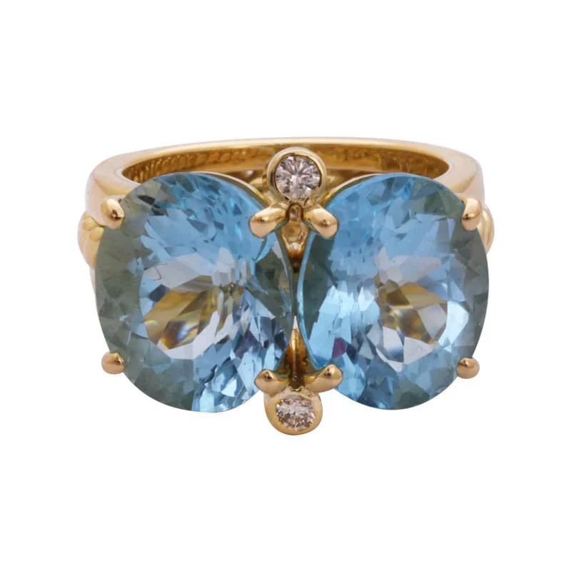 Toggle band rings-RING- BLUE TOPAZ AND DIAMOND IN 18K GOLD