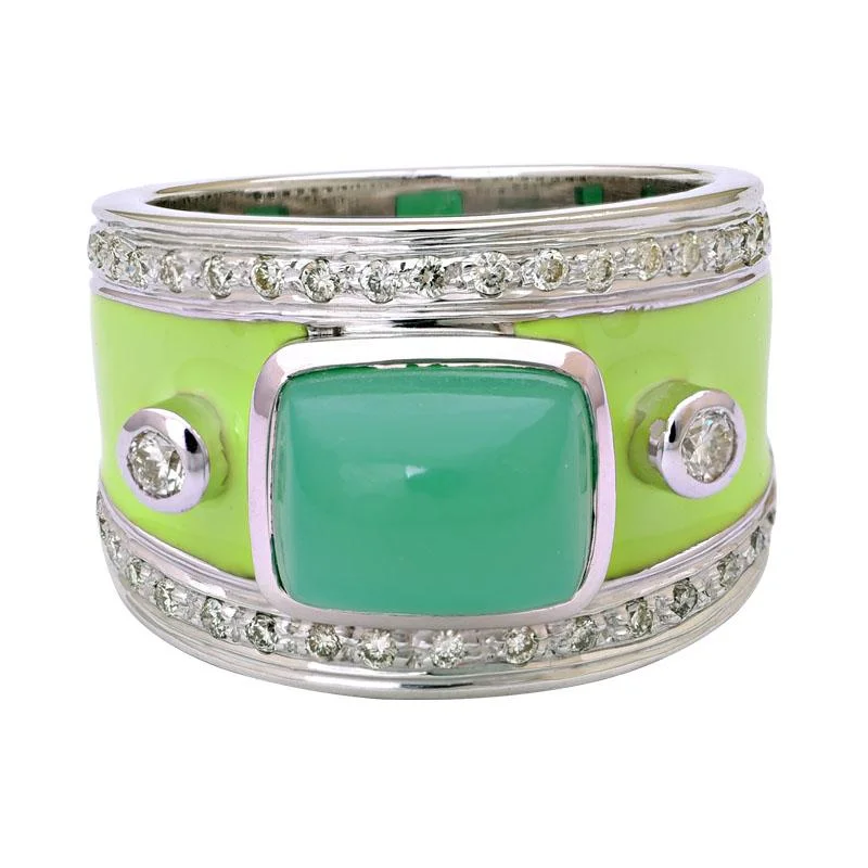 Tribal motif rings-Ring-Chrysoprase and Diamond (Enamel)  (222KS)