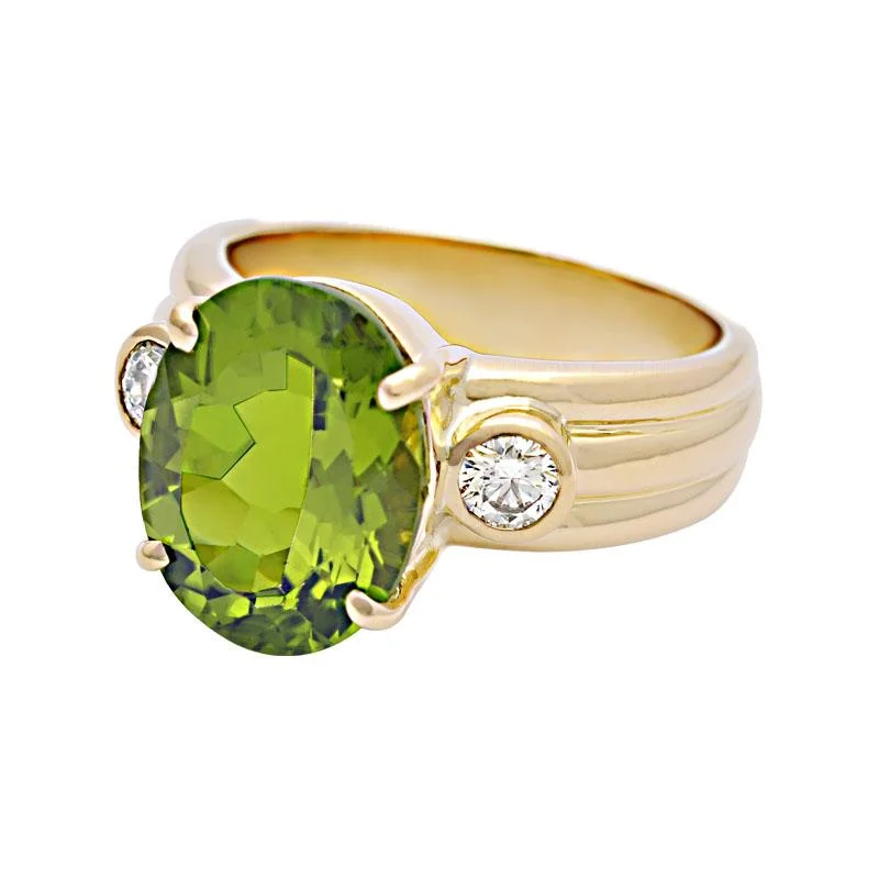 Floral engraved rings-Ring-Peridot and Diamond  (2115J)