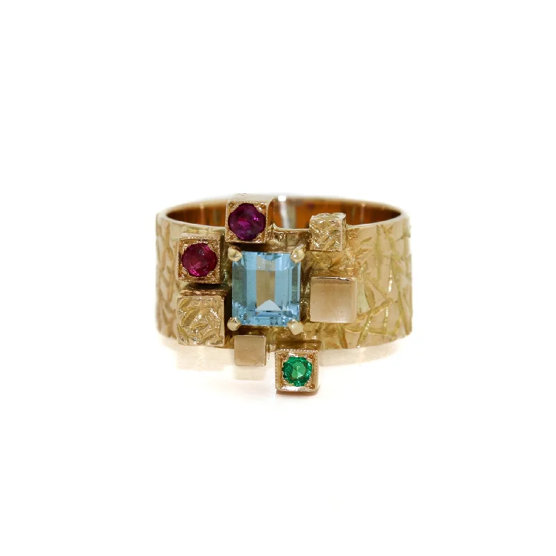 Bold geometric rings-Astounding 18K Gold x Multi-Stone Geometric Ring