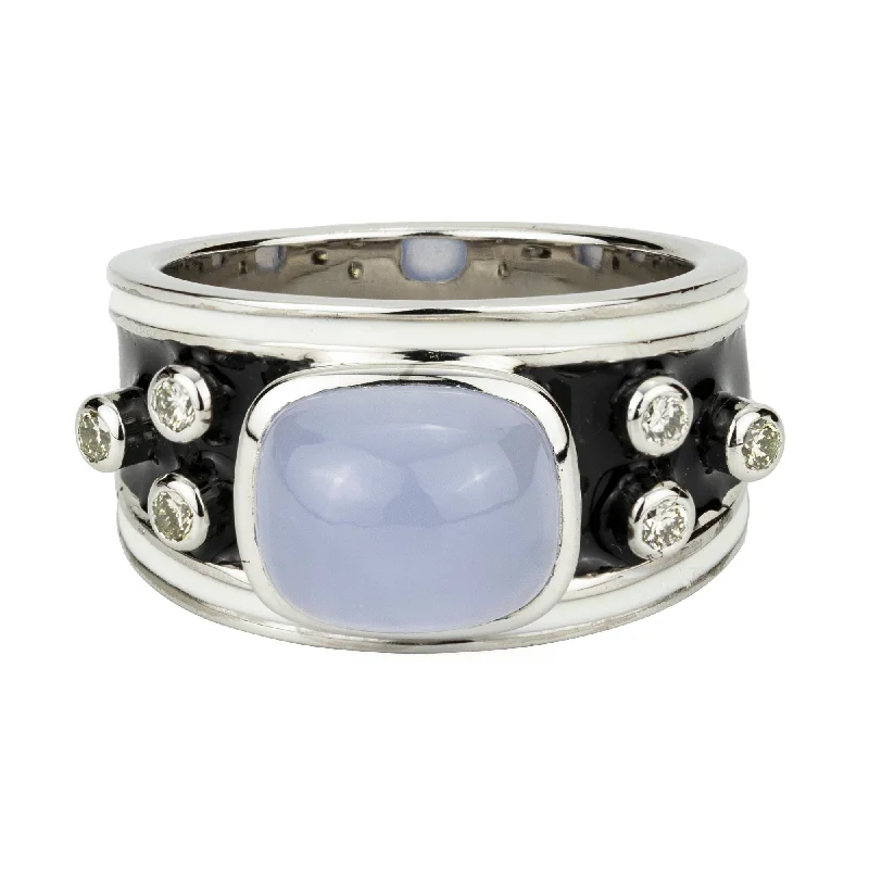 Modern minimalist rings-Ring - Chalcedony And Diamond (enamel)