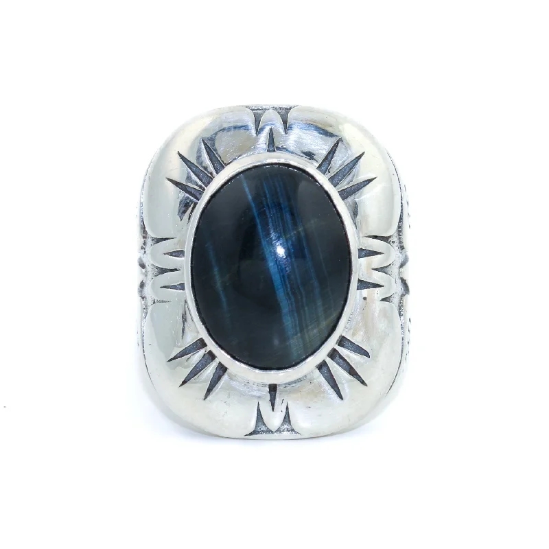 Abstract shape rings-Remarkable "Grand Hoa" Ring x Blue Tiger's Eye by Kingdom