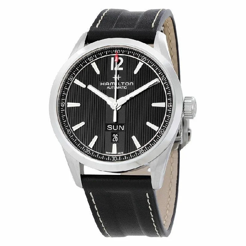 Elegant slim watches-Hamilton Men's H43515735 Broadway Black Leather Watch