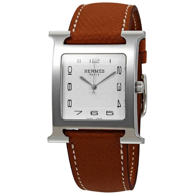 Minimalist silver watches-Hermes Women's 036831WW00 H Hour Brown Leather Watch