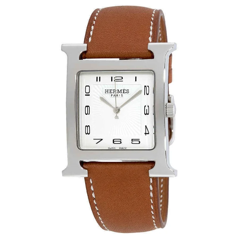 Rose gold strap watches-Hermes Women's 036833WW00 H Hour Brown Leather Watch