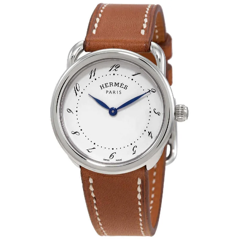 Crystal face watches-Hermes Women's 040135WW00 Arceau Brown Leather Watch