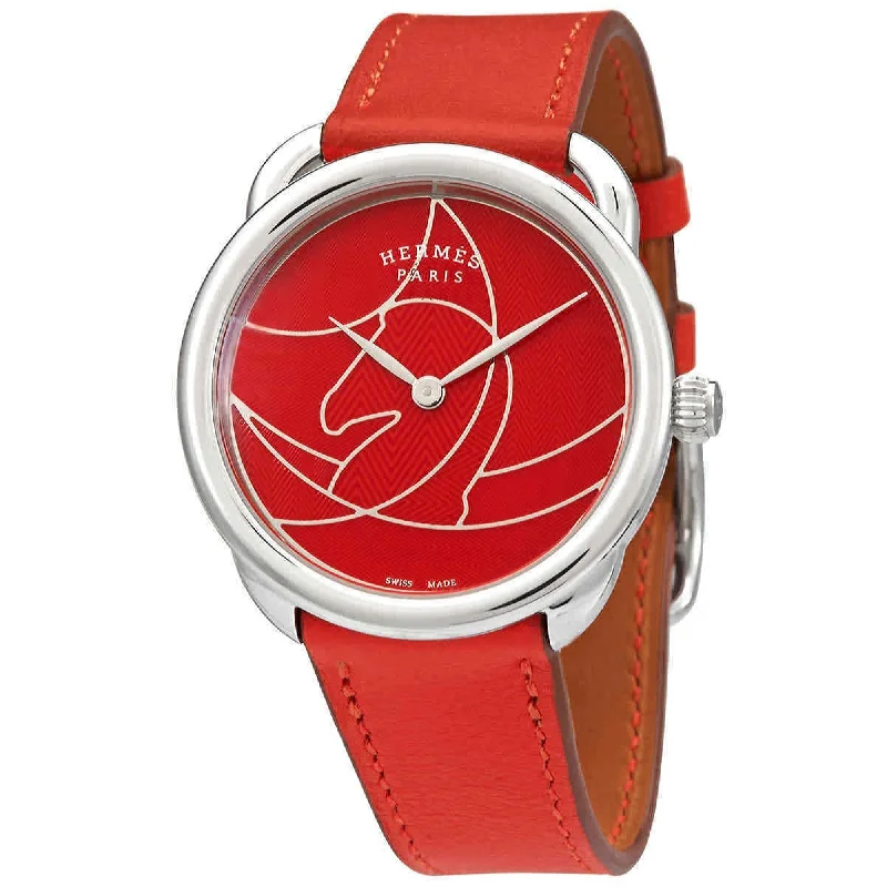 Modern analog watches-Hermes Women's 045225WW00 Arceau Casaque Red Leather Watch