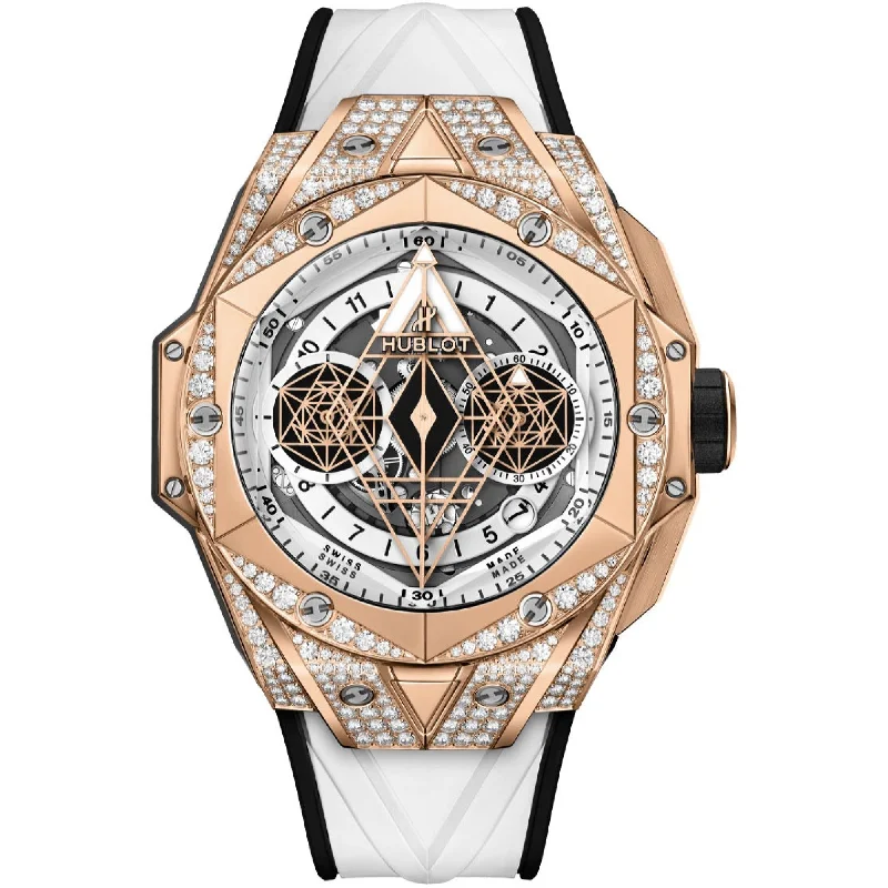 Solar-powered watches-Hublot Men's 418.OX.2001.RX.1604.MXM20 Big Bang Sang Bleu II Chronograph White Rubber Watch