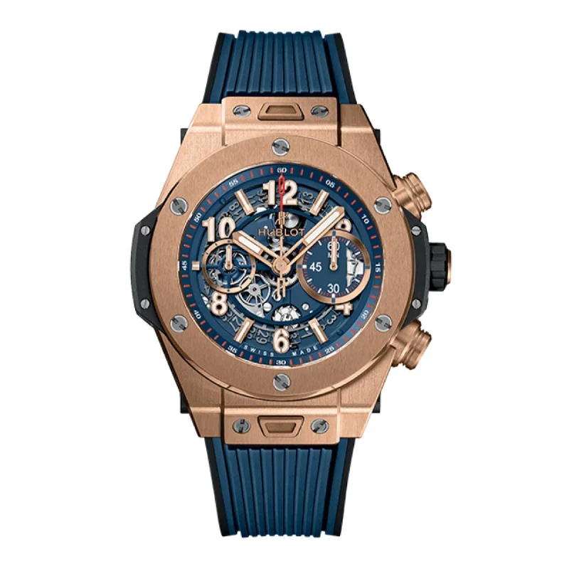 Patterned strap watches-Hublot Men's 471.OL.7128.RX Big Bang Chronograph Blue Rubber Watch