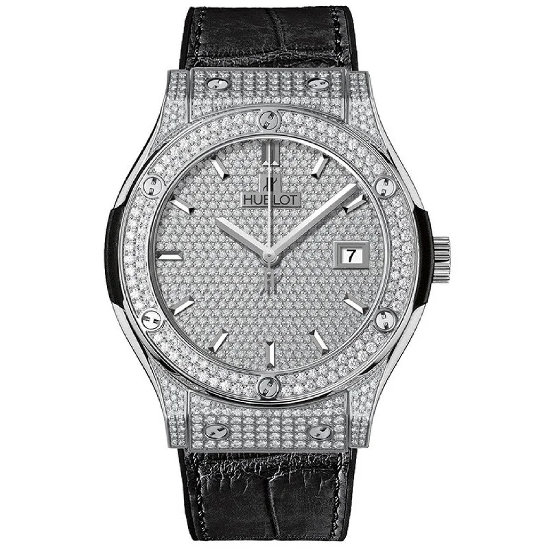 Oval face watches-Hublot Men's 511.NX.9010.LR.1704 Classic Fusion Diamond Black Leather Watch