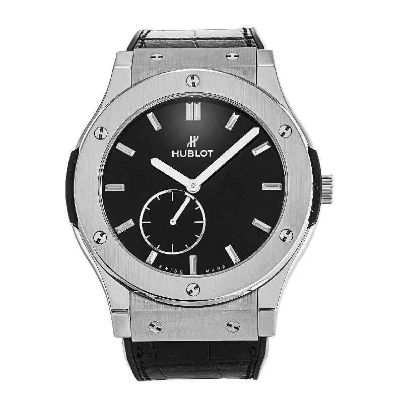 Adjustable mesh watches-Hublot Men's 515.NX.1270.LR Classic Fusion Black Leather Watch