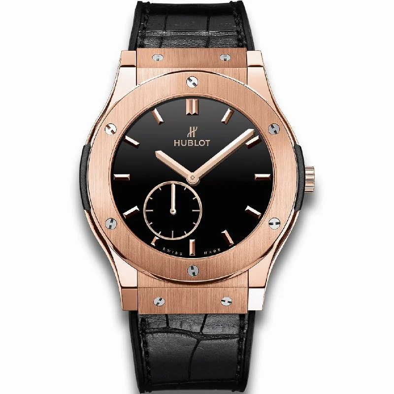 Floral strap watches-Hublot Men's 515.OX.1280.LR Classic Fusion Classico Ultra Thin Black Leather Watch