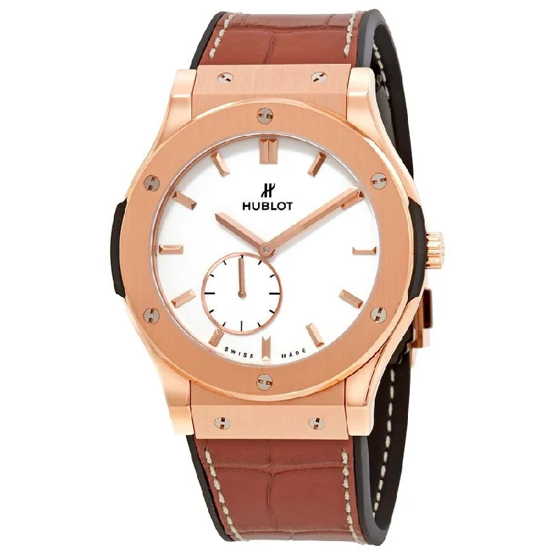 Sporty chronograph watches-Hublot Men's 515.OX.2210.LR Classic Fusion Classico Ultra Thin Brown Leather Watch