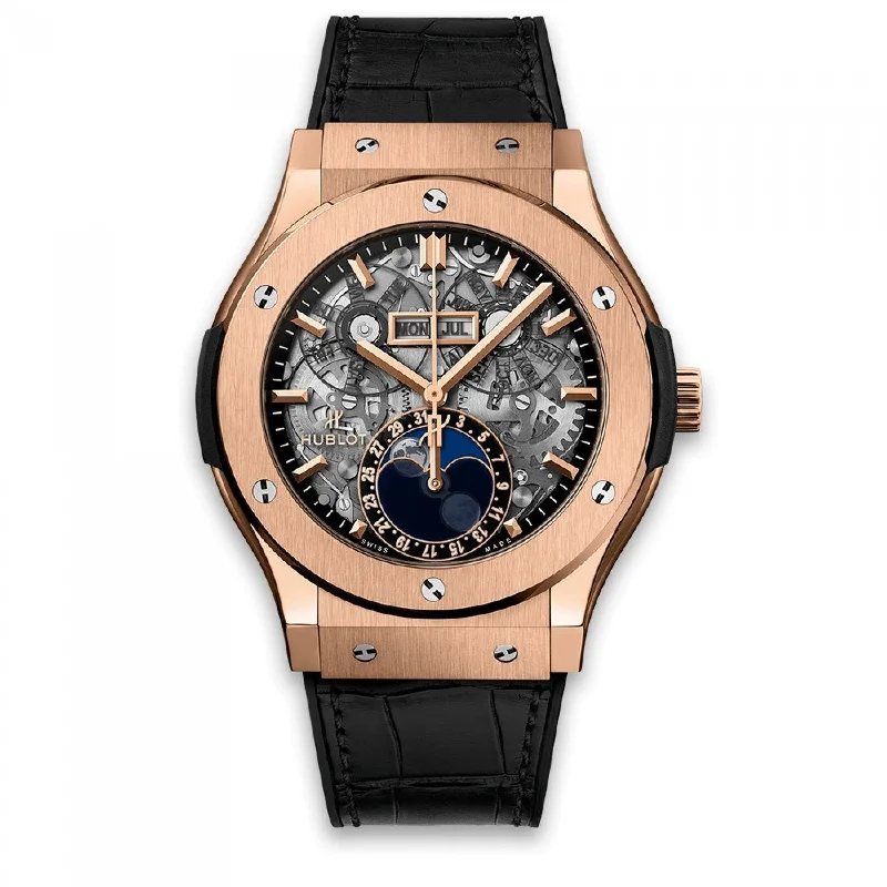 Dual-tone watches-Hublot Men's 517.OX.0180.LR Classic Fusion Aerofusion Black Leather, Rubber Watch