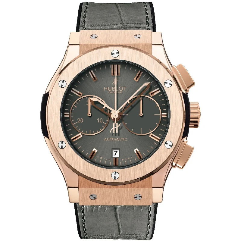 Eco leather watches-Hublot Men's 521.OX.7080.LR Classic Fusion  Chronograph Grey Leather Watch