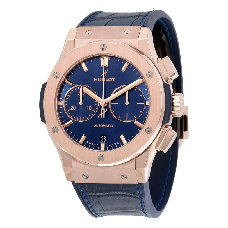 Square dial watches-Hublot Men's 521.OX.7180.LR Classic Fusion  Chronograph Blue Leather, Rubber Watch