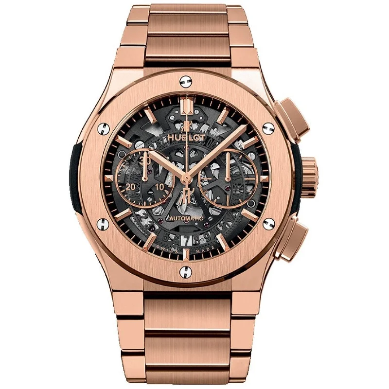 Bold bezel watches-Hublot Men's 528.OX.0180.OX Classic Fusion Aaerofusion  Chronograph Rose-Tone 18Kt Rose Gold Watch