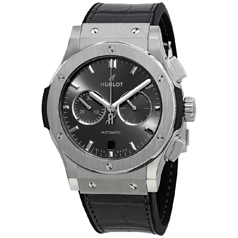 Textured band watches-Hublot Men's 541.NX.7070.LR Classic Fusion  Chronograph Grey Leather Watch