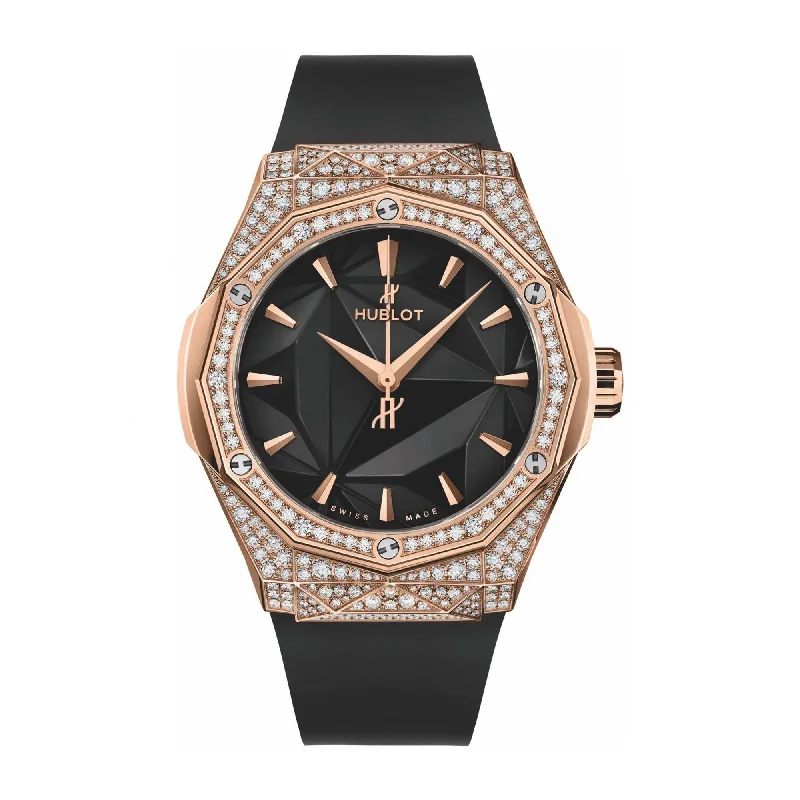 Rose gold face watches-Hublot Men's 550.OS.1800.RX.1604.ORL19 Classic Fusion Black Rubber Watch