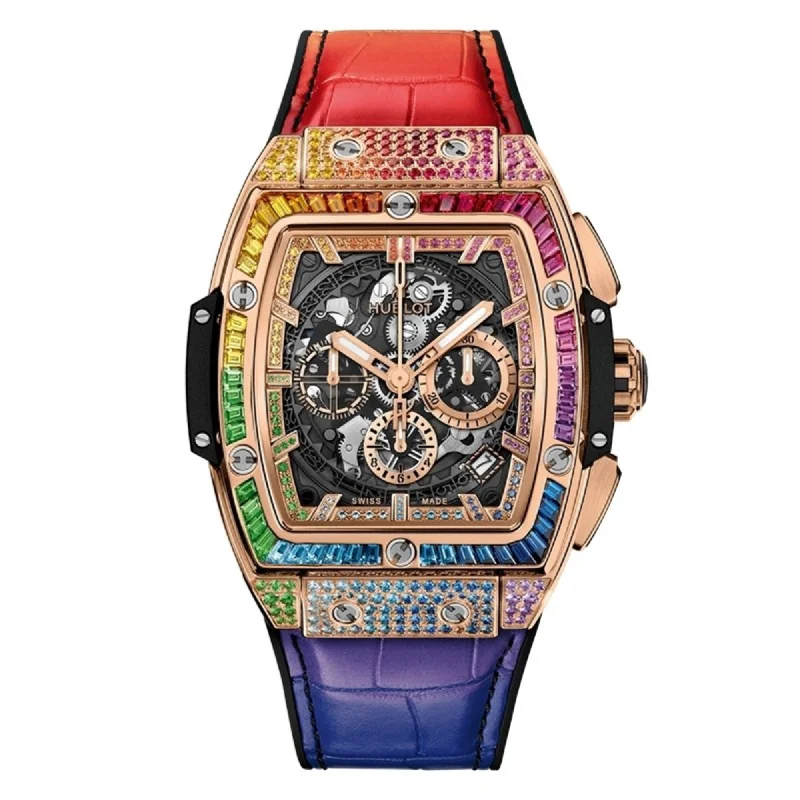 Steel mesh watches-Hublot Men's 641.OX.0110.LR.0999 Spirit of Big Bang Chronograph Multi-color Rubber and Leather Watch